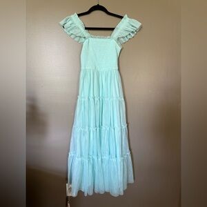 Womens’ Ruffle Strap Mint Tiered Maxi Dress